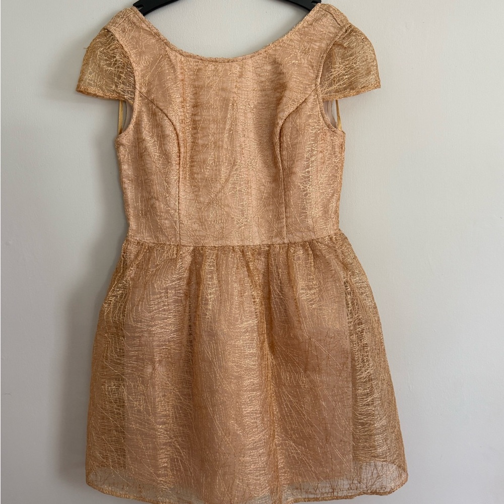 Alya Gold Fit and Flare Mini Dress with Bateau Neckline